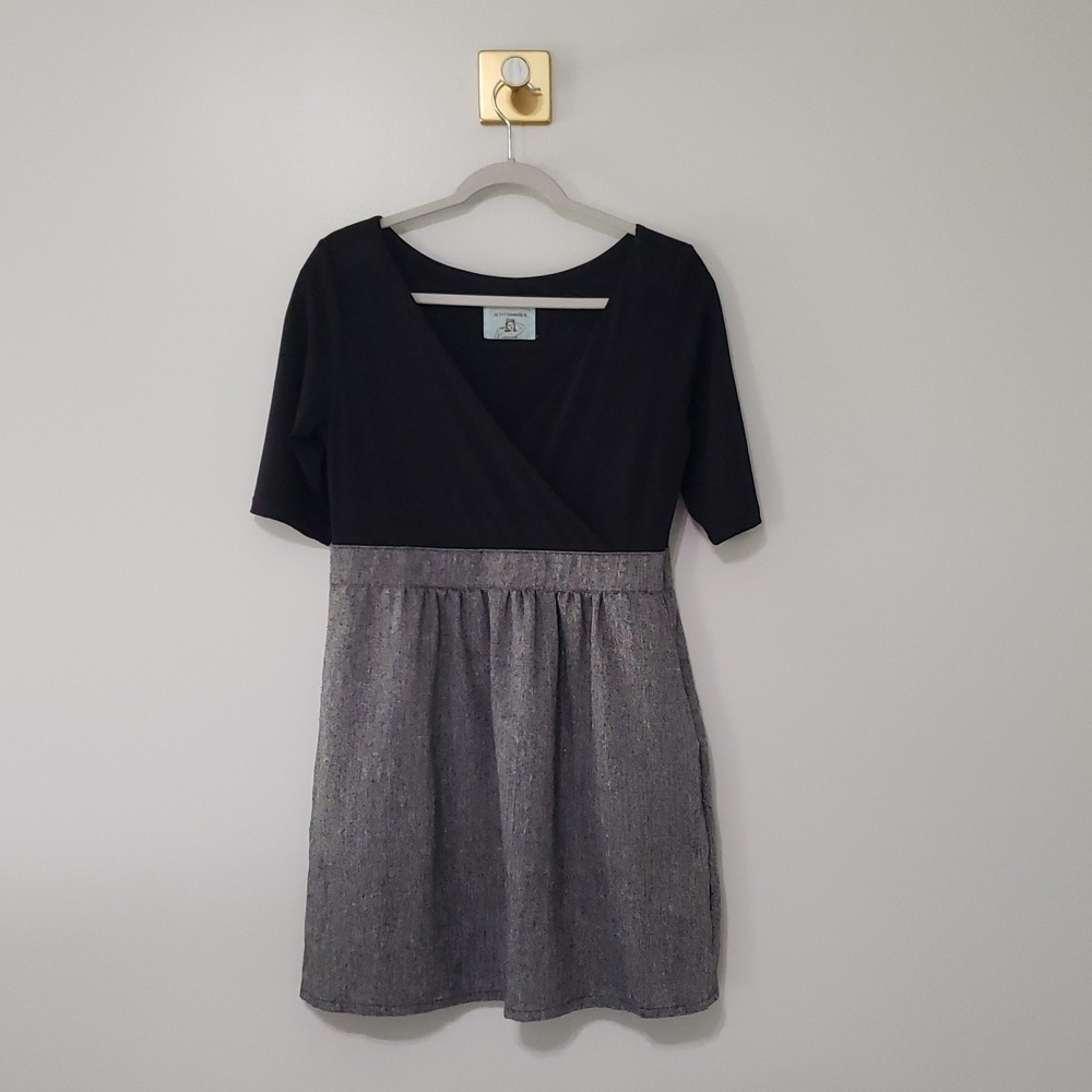 Judith March Anthropologie Mini Dress Black Gray Medium Large Office Corpcore